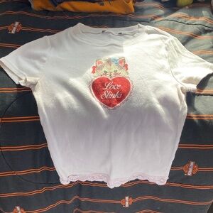 Chic White Crop Top with Red Heart Design